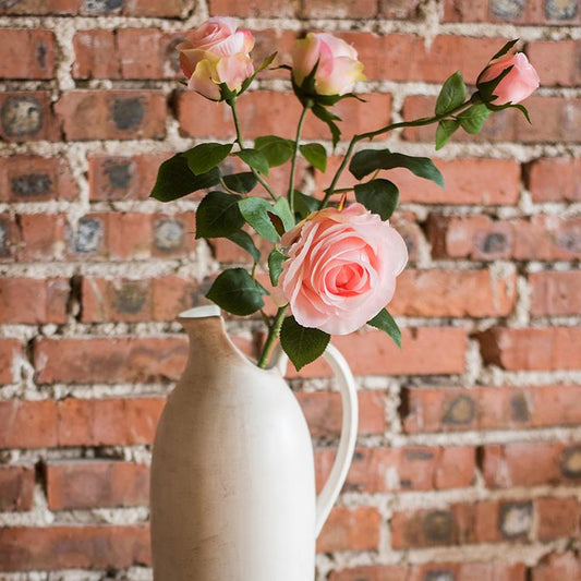 RusticReach faux silk rose stem, light pink 4-rose blooms in a pitcher vase, 31in tall on Tampa Home & Garden Store