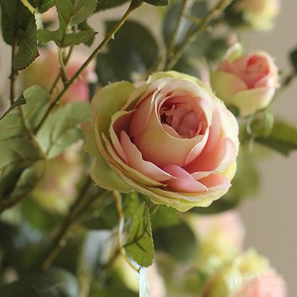 RusticReach artificial silk rose stem with pink bloom and buds 39-inch tall green leaves on Tampa Home & Garden Store