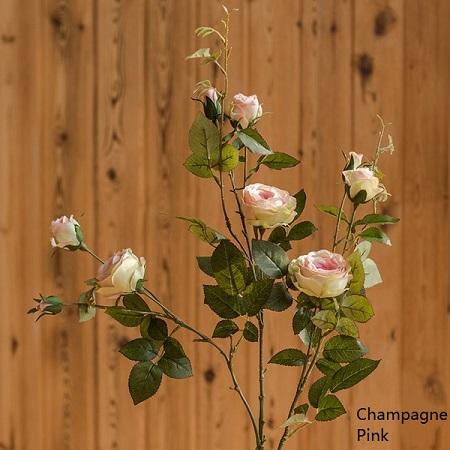 Artificial silk rose stem with champagne pink blooms and green foliage, 39 inches tall on Tampa Home & Garden Store