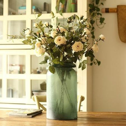 RusticReach artificial silk rose bouquet in white, 39 inches tall in a green vase on Tampa Home & Garden Store