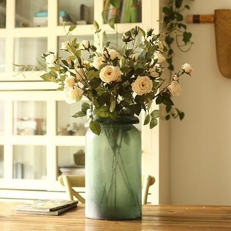 RusticReach artificial silk rose bouquet in white, 39 inches tall in a green vase on Tampa Home & Garden Store