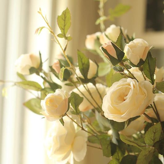 RusticReach artificial silk rose bouquet in white, 39 inch tall with green stems on Tampa Home & Garden Store