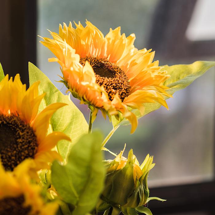 Faux sunflower stem, silk flower, 28 inches tall, bright yellow petals, RusticReach on Tampa Home & Garden Store
