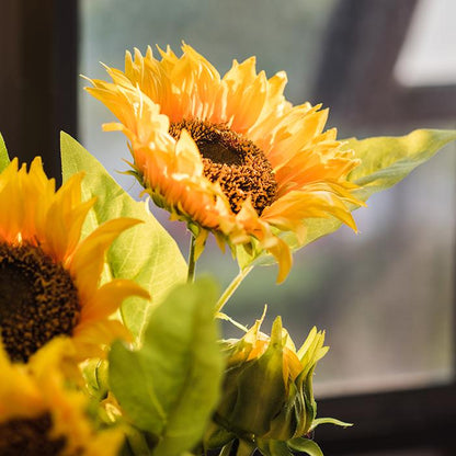 Faux sunflower stem, silk flower, 28 inches tall, bright yellow petals, RusticReach on Tampa Home & Garden Store