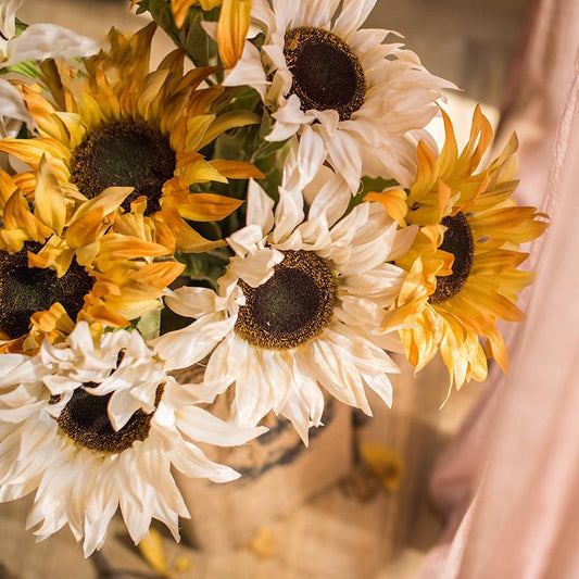 Faux silk sunflower bouquet RusticReach 21in tall yellow and white blooms on Tampa Home & Garden Store