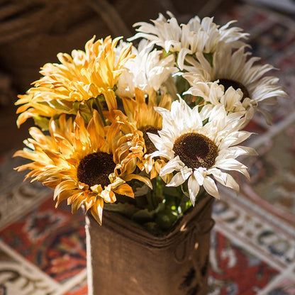 Faux Silk Van Gogh Sunflower Bunch, multi-stem bouquet in a wrapped vase RusticReach 21 inches tall on Tampa Home & Garden Store