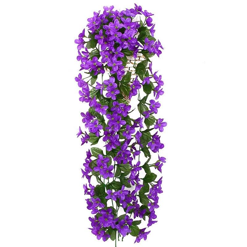 Stevvex artificial wisteria hanging basket garland with purple blooms and green leaves on Tampa Home & Garden Store