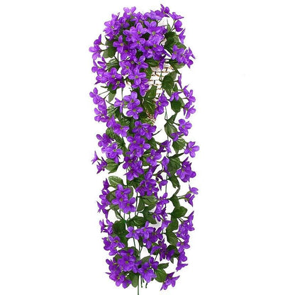 Stevvex artificial wisteria hanging basket garland with purple blooms and green leaves on Tampa Home & Garden Store