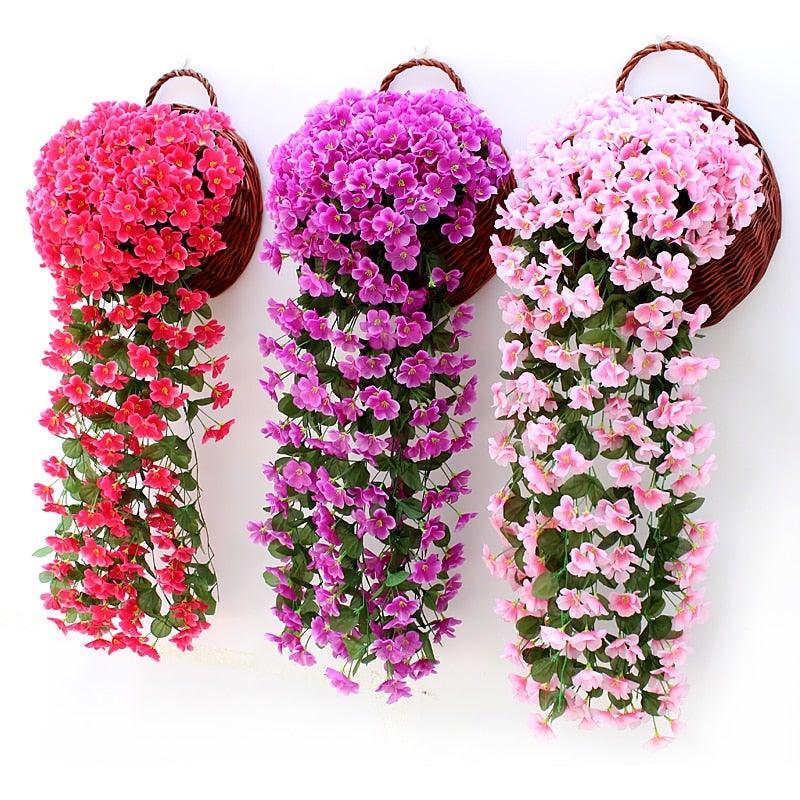 Artificial Wisteria hanging basket trio with cascading pink, purple and red flowers Stevvex on Tampa Home & Garden Store