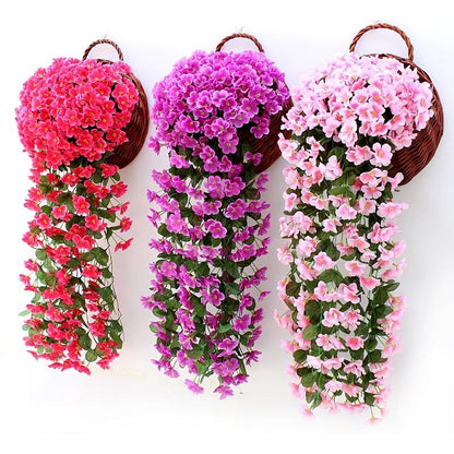 Artificial Wisteria hanging basket trio with cascading pink, purple and red flowers Stevvex on Tampa Home & Garden Store