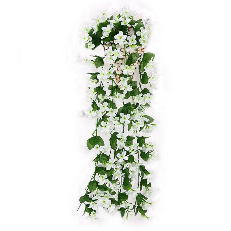 Artificial wisteria garland with white flowers and green leaves, Stevvex ST50DE0139OHF on Tampa Home & Garden Store