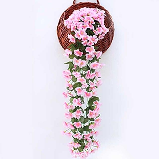 Artificial wisteria hanging basket decor with pink flowers and cascading greenery by Stevvex on Tampa Home & Garden Store