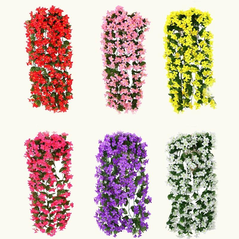 Artificial Wisteria hanging basket garland in red, pink, yellow, purple, white; set of 6 on Tampa Home & Garden Store