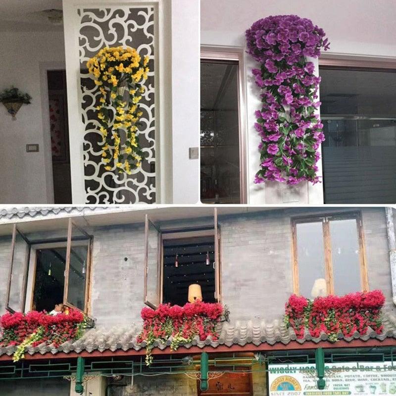Artificial wisteria hanging decoration yellow purple pink by Stevvex ST50DE0139OHF for home on Tampa Home & Garden Store