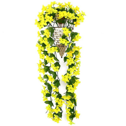 Artificial Wisteria hanging basket with yellow blooms and green leaves wall decor on Tampa Home & Garden Store