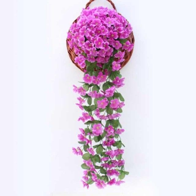 Artificial wisteria hanging basket with cascading pink flowers by Stevvex on Tampa Home & Garden Store