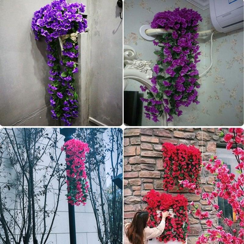 Artificial Wisteria Basket Wall Hanging Stevvex 4-color variants lifelike garland for home on Tampa Home & Garden Store