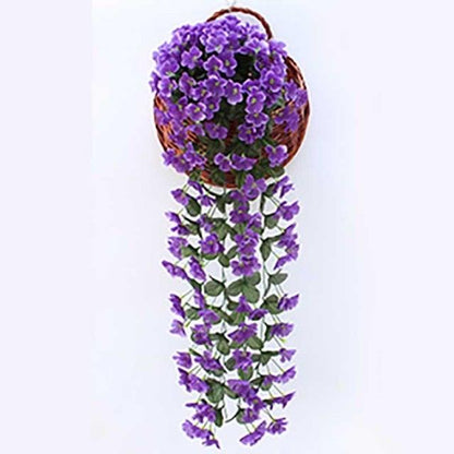 Artificial wisteria hanging basket garland by Stevvex with cascading purple blooms on Tampa Home & Garden Store