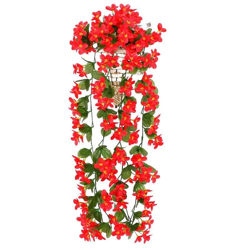 Stevvex artificial wisteria basket wall hanging with cascading red flowers and green leaves on Tampa Home & Garden Store