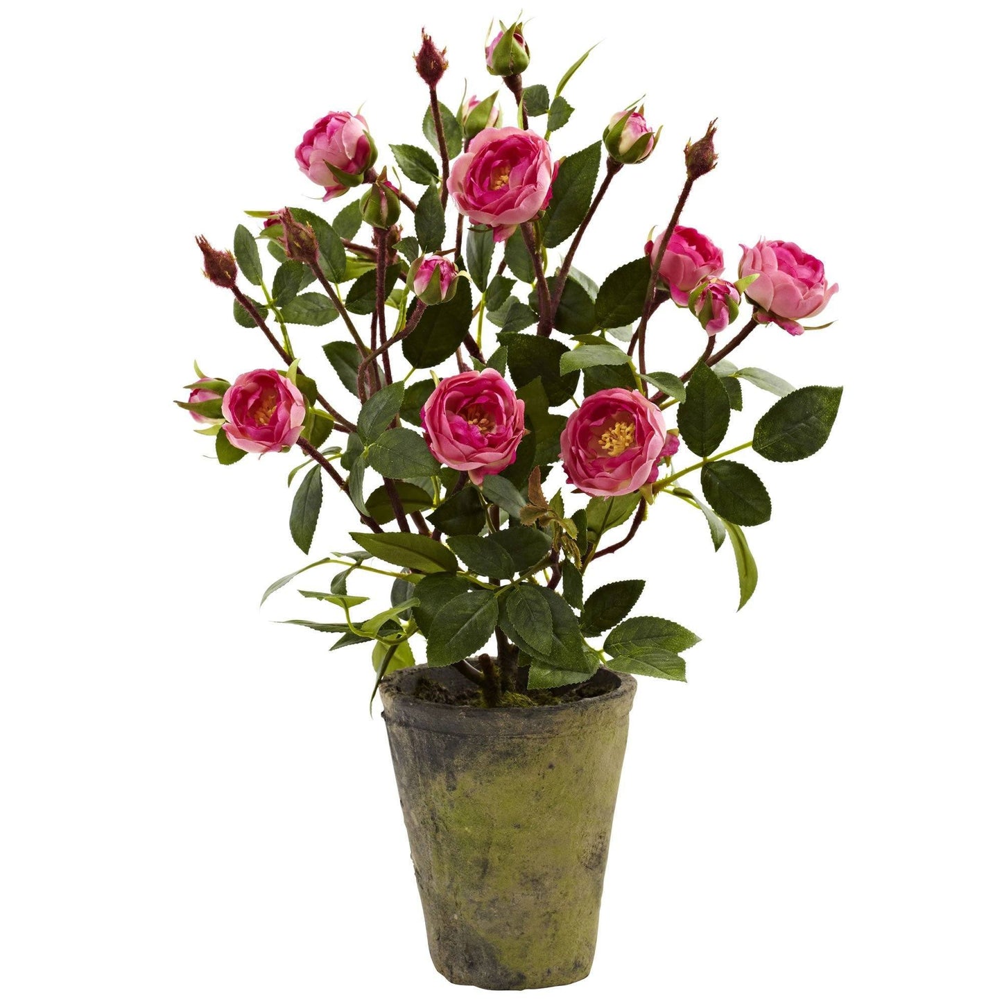French Rose Garden artificial pink rose plant in weathered terracotta pot by Nearly Natural on Tampa Home & Garden Store