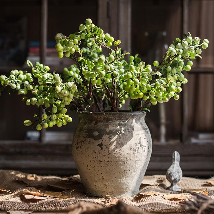 Artificial berry stem in green arranged in rustic ceramic vase, 17 tall RusticReach on Tampa Home & Garden Store