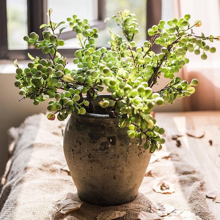 Artificial Berry Stem green, 17in tall in a rustic ceramic pot, RusticReach on Tampa Home & Garden Store