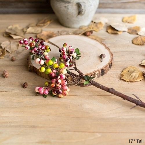 Artificial berry stem with multicolor berries on a brown branch, 17 inches tall decor stem on Tampa Home & Garden Store