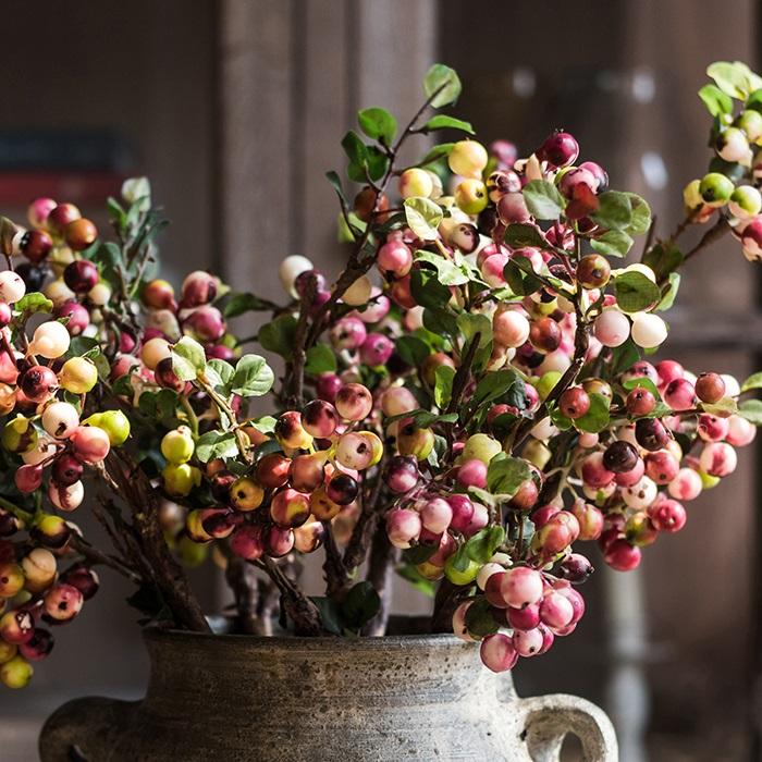 Artificial berry stem by RusticReach with yellow red berries and green leaves 17-inch tall on Tampa Home & Garden Store