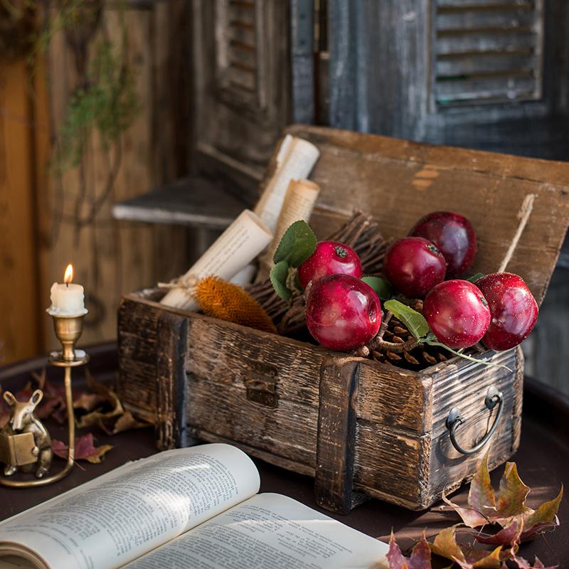 Artificial Red Apple Stem 15in tall with red apples in a rustic crate on Tampa Home & Garden Store