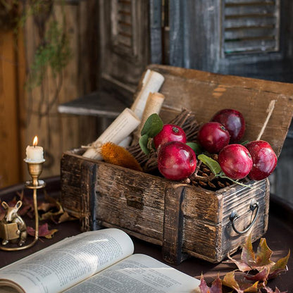 Artificial Red Apple Stem 15in tall with red apples in a rustic crate on Tampa Home & Garden Store