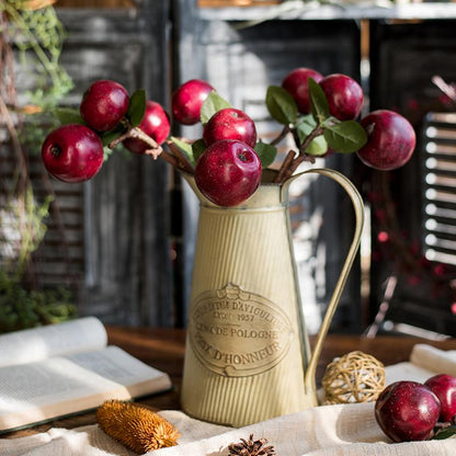 Artificial Red Apple Stem 15in tall with green leaves in a cream pitcher, RusticReach on Tampa Home & Garden Store