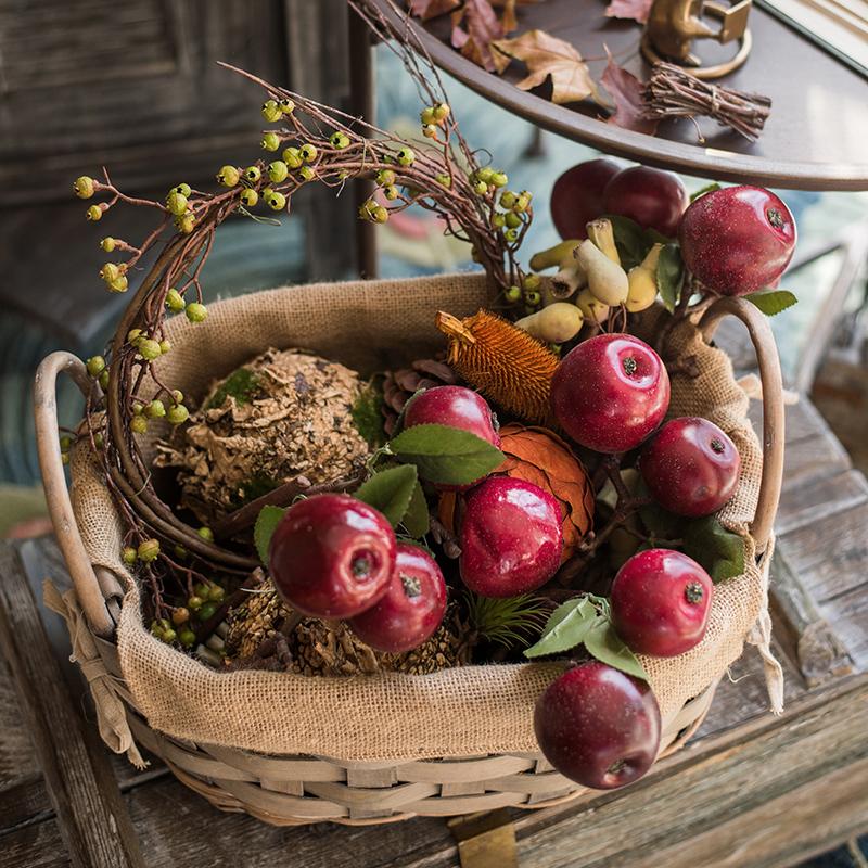 Artificial Red Apple Stem 15in by RusticReach in a burlap-lined wicker basket with greenery on Tampa Home & Garden Store