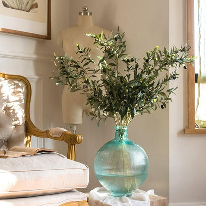 Large artificial olive stem arrangement 41 in tall in turquoise glass vase RusticReach on Tampa Home & Garden Store