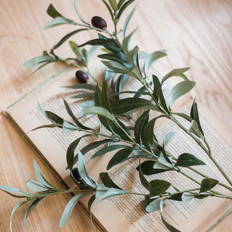 Artificial large olive stem 41in tall with dark green leaves and small olives, RusticReach on Tampa Home & Garden Store