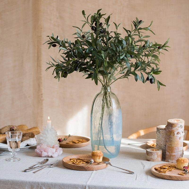 Artificial Faux Large Olive Stem 41-inch tall by RusticReach in a blue-tinted glass vase on Tampa Home & Garden Store