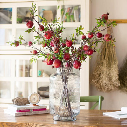 RusticReach artificial red pomegranate stem, 36 inches tall, leafy branches in ribbed glass vase on Tampa Home & Garden Store