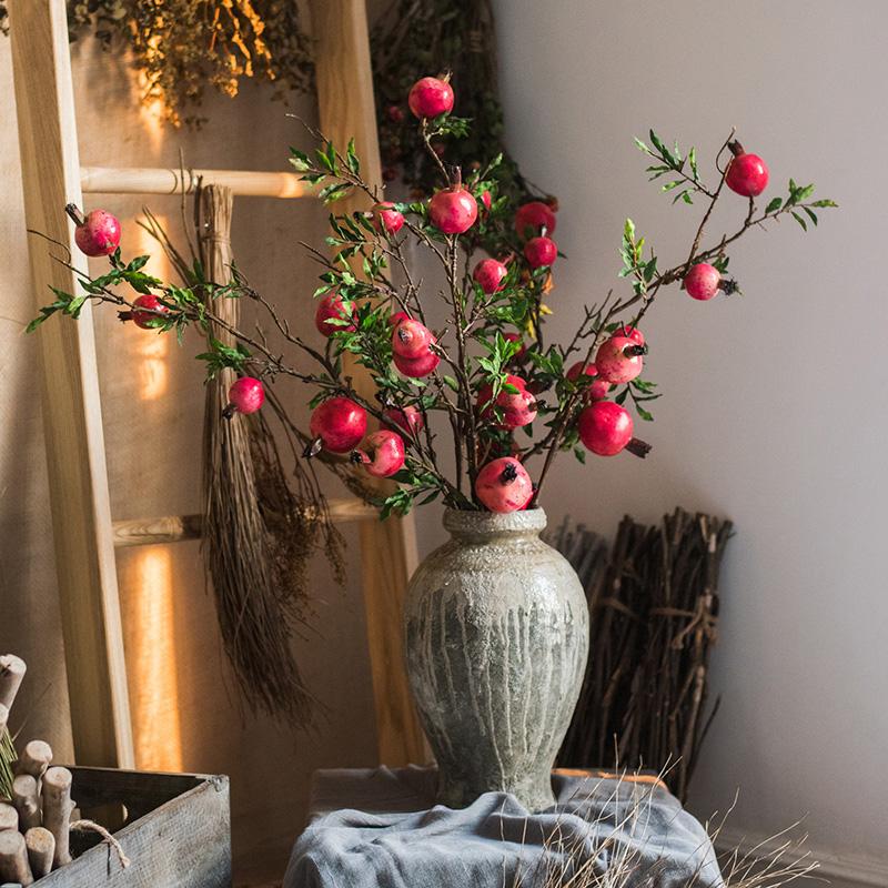 Artificial fruit stem with large red pomegranates in a gray vase, 36 inches tall RusticReach on Tampa Home & Garden Store