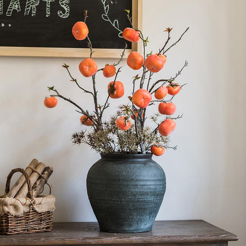 Artificial persimmon fruit stem, 43 inches tall in a dark ceramic vase RusticReach on Tampa Home & Garden Store