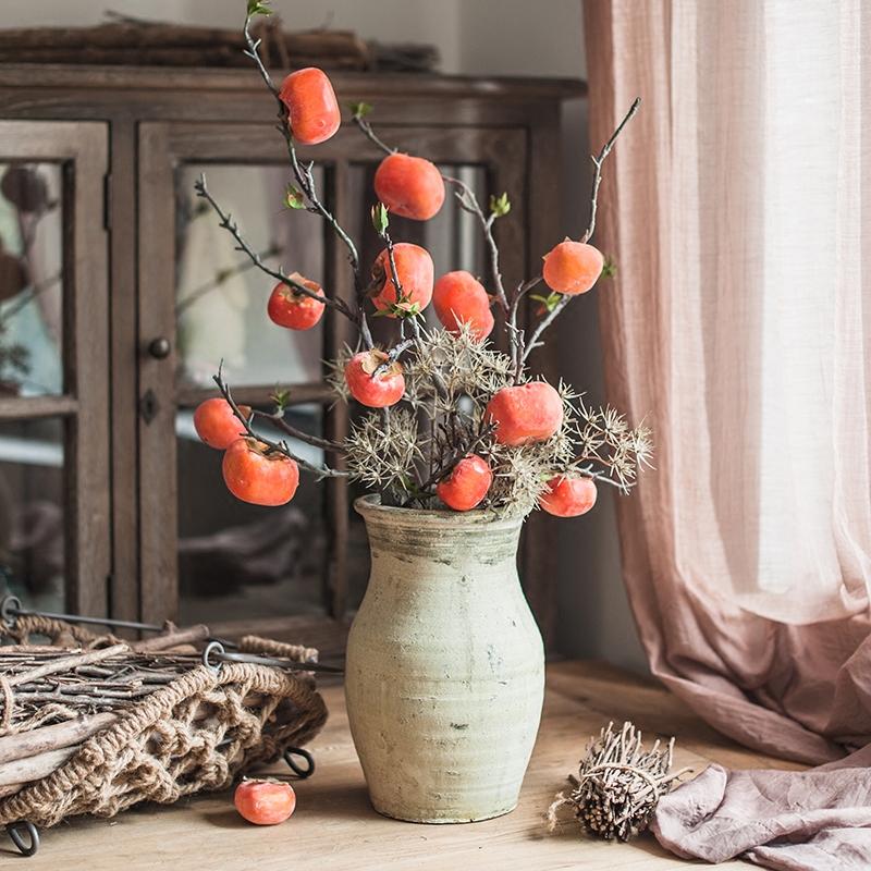 Artificial persimmon fruit stem, 43in tall in a cream ceramic vase by RusticReach on Tampa Home & Garden Store