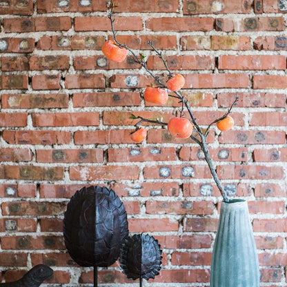 Artificial persimmon fruit stem 43-in tall RusticReach in blue vase with orange fruits on Tampa Home & Garden Store