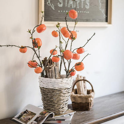 Artificial persimmon fruit stem 43in tall with orange fruit on twig in basket RusticReach on Tampa Home & Garden Store