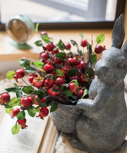 Artificial pomegranate fruit bouquet, 12 inches tall with red berries and green leaves in a pot on Tampa Home & Garden Store