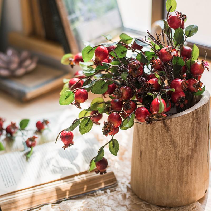 Artificial pomegranate bouquet by RusticReach, 12 in tall, red berries in a wooden vase on Tampa Home & Garden Store