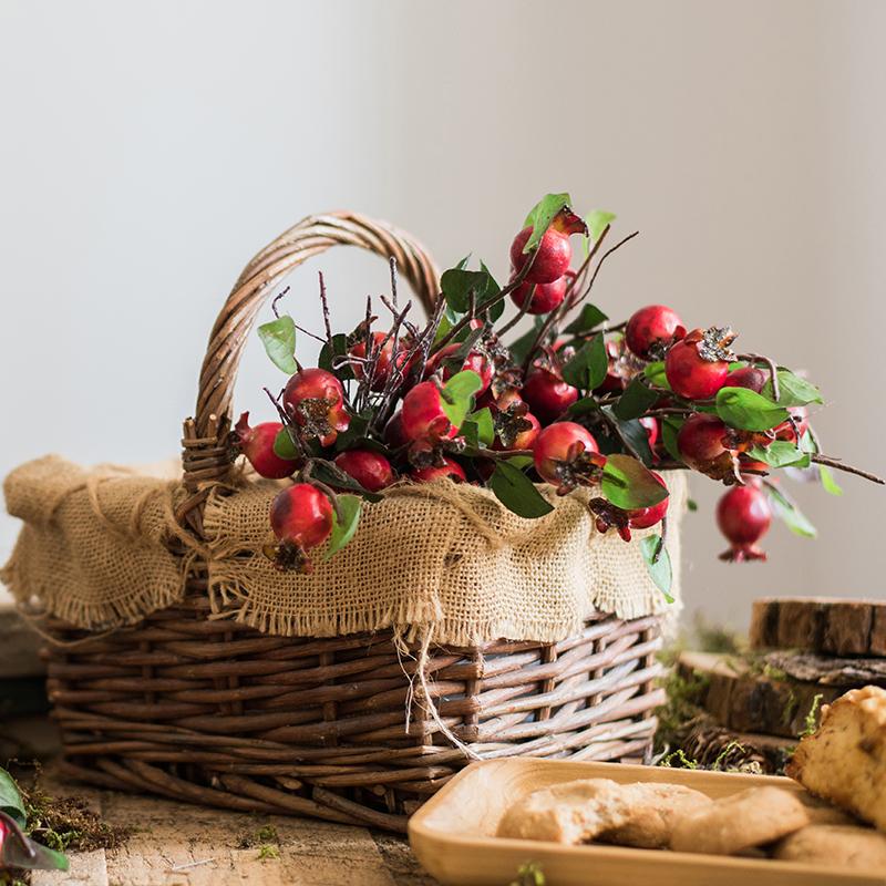 Artificial Pomegranate Fruit Bouquet in a wicker basket with burlap by RusticReach on Tampa Home & Garden Store
