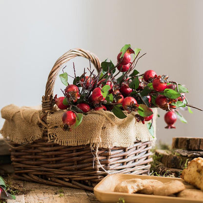 Artificial Pomegranate Fruit Bouquet in a wicker basket with burlap by RusticReach on Tampa Home & Garden Store