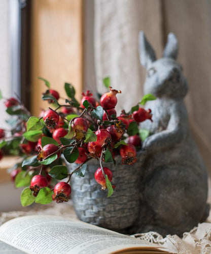 Artificial pomegranate fruit bouquet in a gray rabbit sculpture, 12 inches tall, RusticReach on Tampa Home & Garden Store