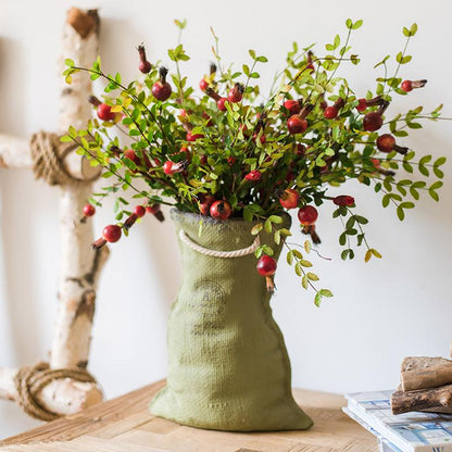 Artificial pomegranate stem bouquet in a 23-inch tall burlap vase with rope RusticReach on Tampa Home & Garden Store