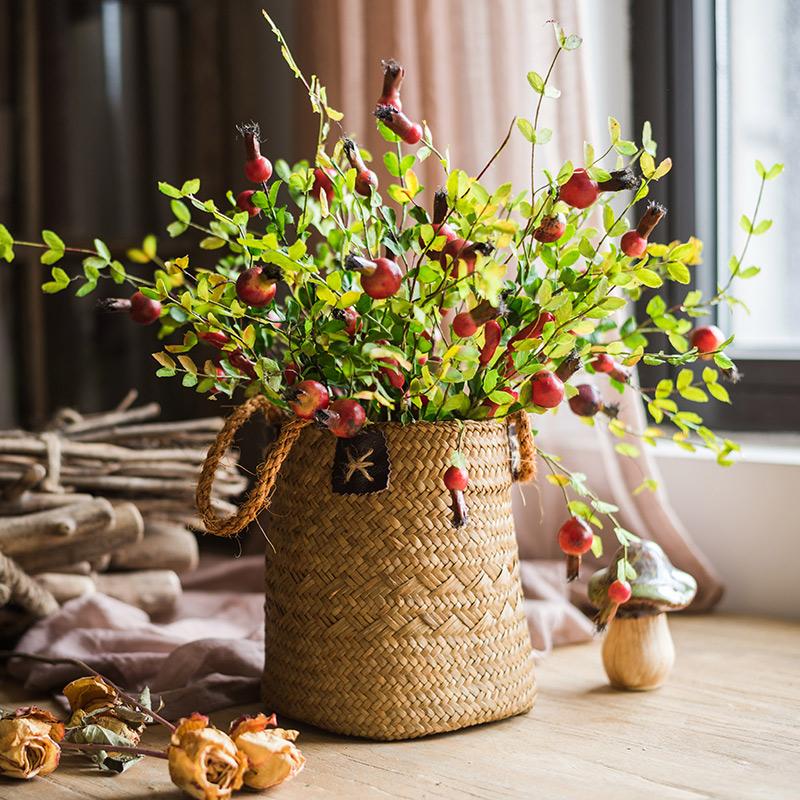 Artificial pomegranate stem arrangement in a woven basket, 23 in tall, RusticReach on Tampa Home & Garden Store
