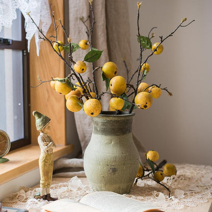 Artificial fruit stem with yellow apples and pears in a green ceramic vase RusticReach 27 in tall on Tampa Home & Garden Store