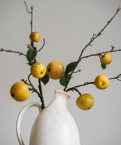 Artificial Fruit Yellow Apple Pear Stem 27 inches tall in a white ceramic pitcher RusticReach on Tampa Home & Garden Store